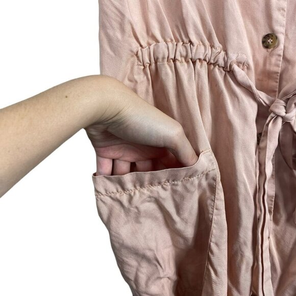 Zara Light Pink Button Tie Waist T Shirt Dress XSmall - Picture 8 of 12